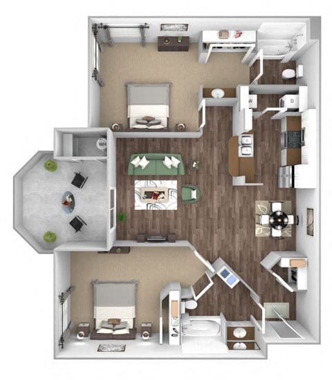Floor plan for 2 beds, 2 baths, 960 sqft